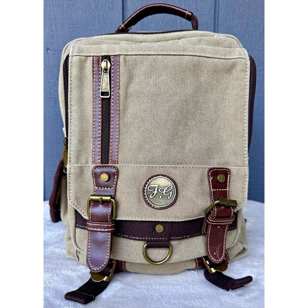 F.G. Collection Canvas Vintage Style Messenger Crossbody Bag Khaki